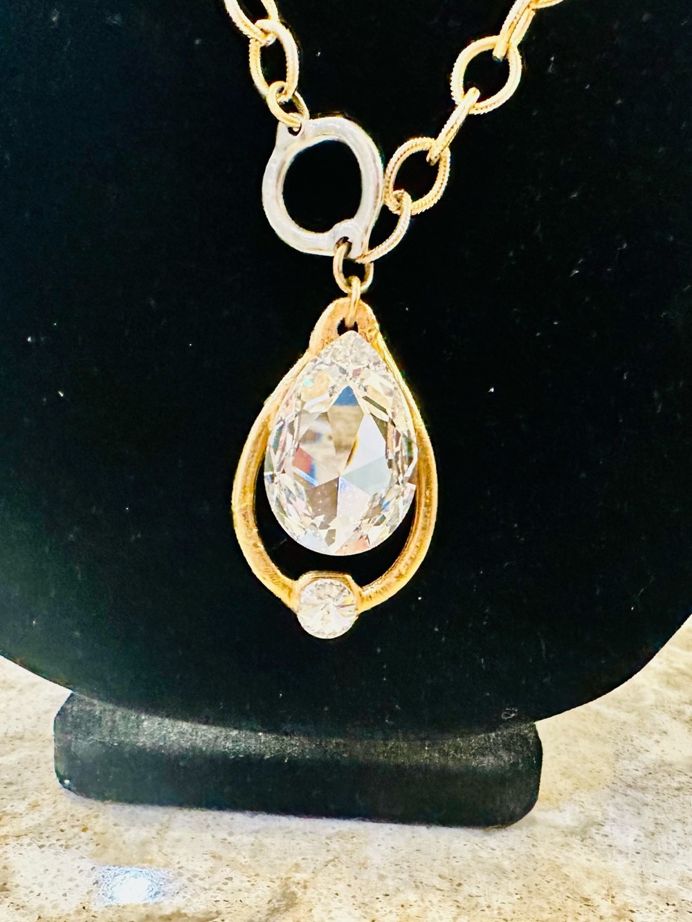 Gold and Silver Teardrop Crystal Pendant Necklace - Women Jewelry